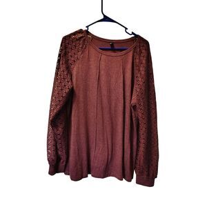 Automet Maroon‎ XL Lace Long Sleeve Top